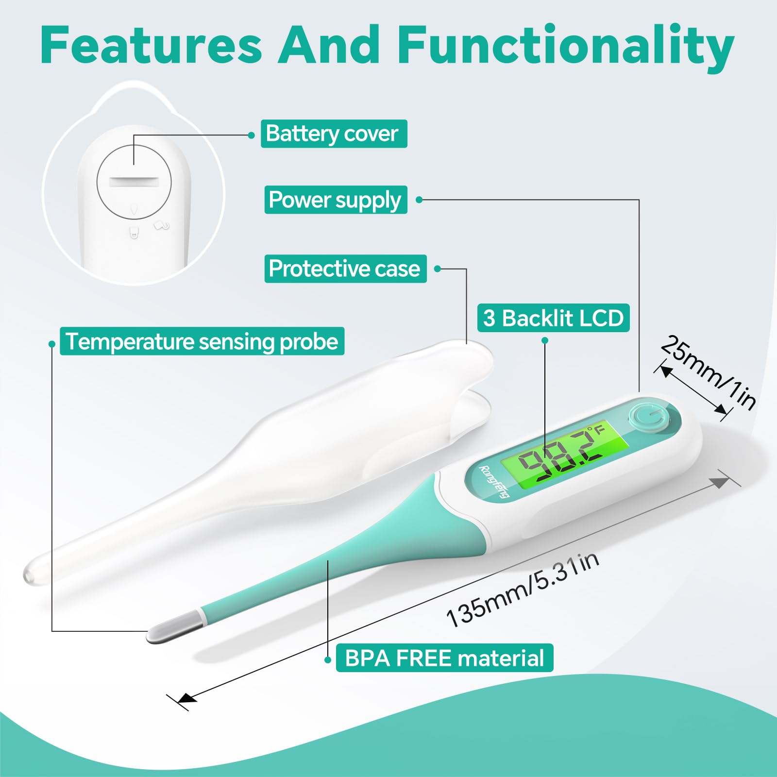 Detalle de la punta flexible Rongfeng, cómoda y segura para bebés