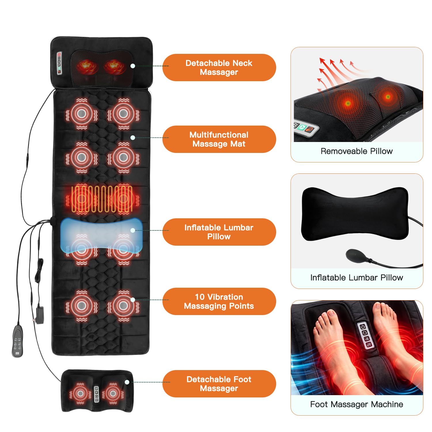 Roomark detalle de nodos shiatsu desmontables proporcionando amasamiento profundo