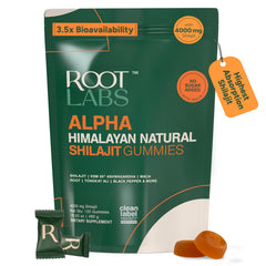 ROOT LABS frasco delantero mostrando 120 gominolas y etiqueta clara