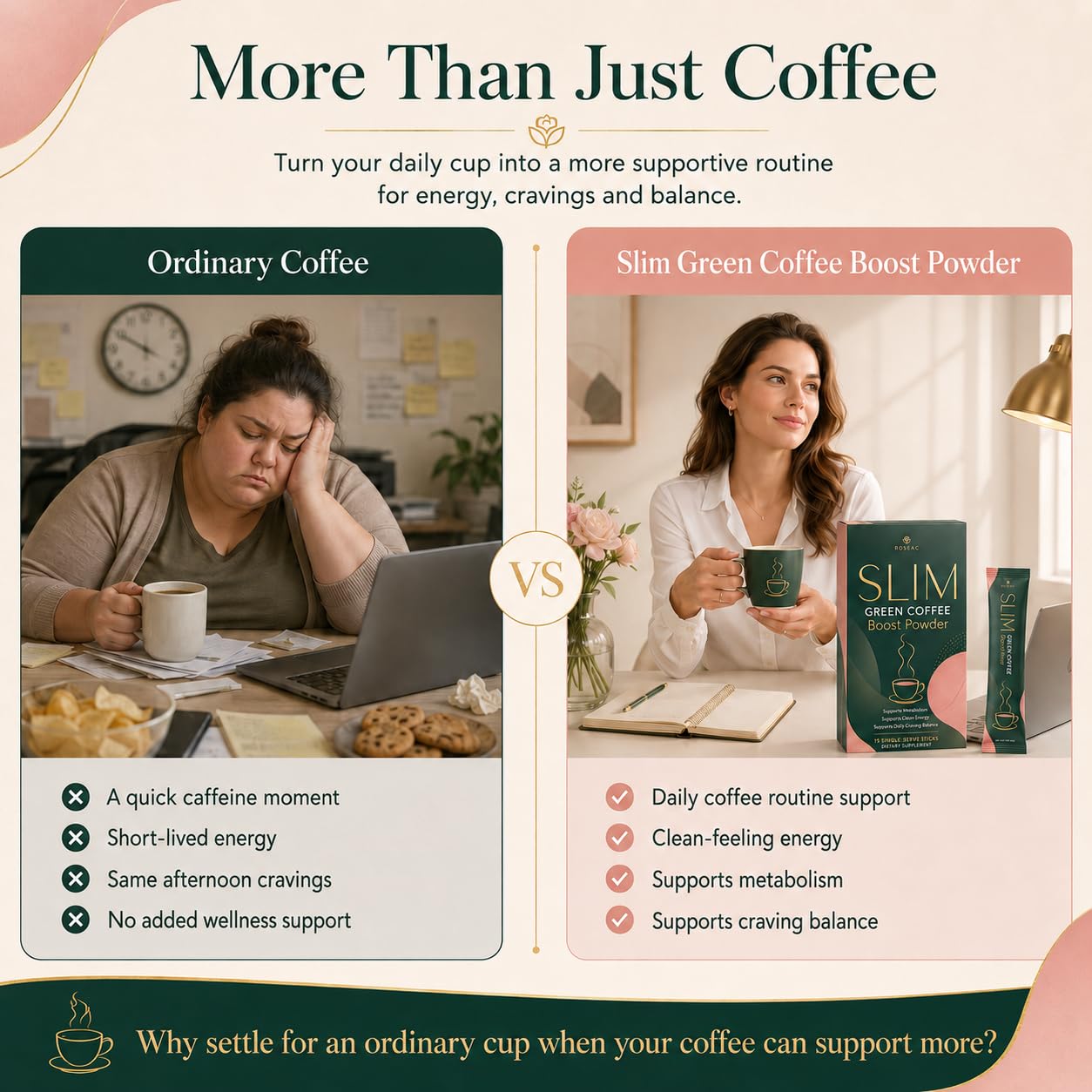 ROSEAC polvo disuelto en café caliente sin alterar sabor ni aroma