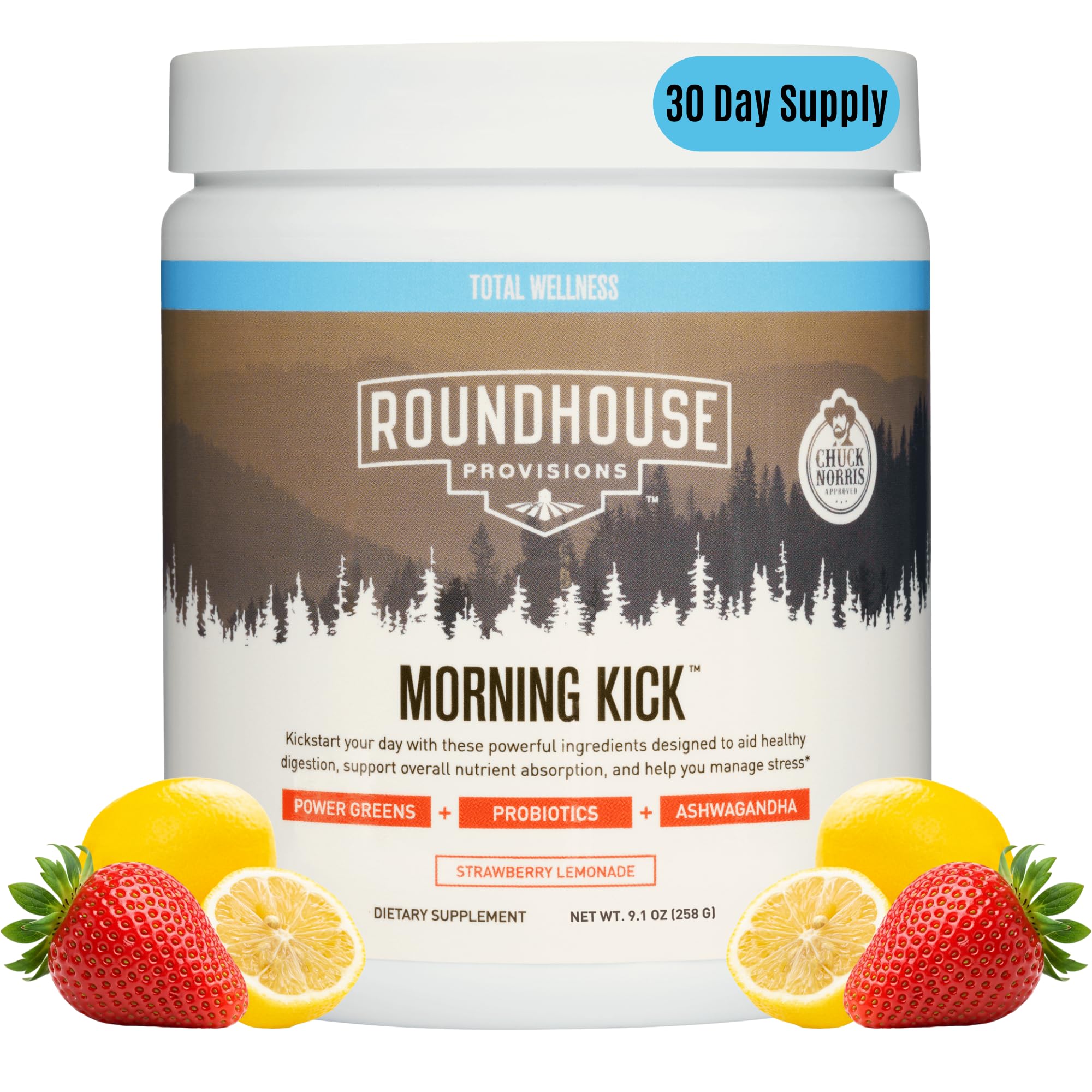 ROUNDHOUSE PROVISION frasco frontal mostrando etiqueta y beneficios