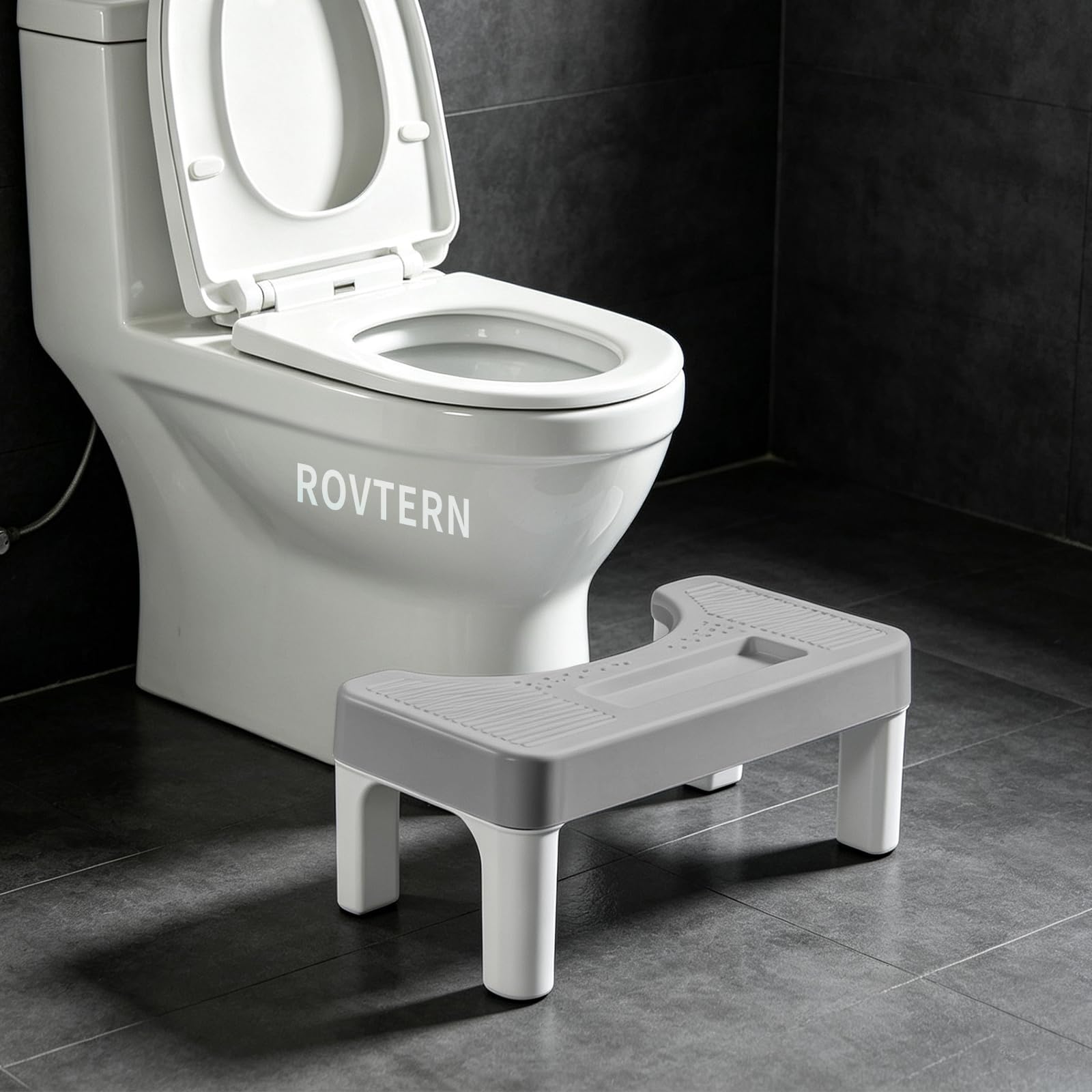 ROVTERN vista frontal del taburete con altura ideal para baño y confort