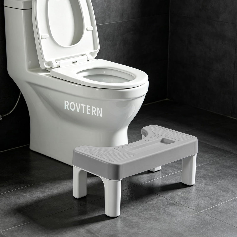 ROVTERN vista frontal del taburete con altura ideal para baño y confort