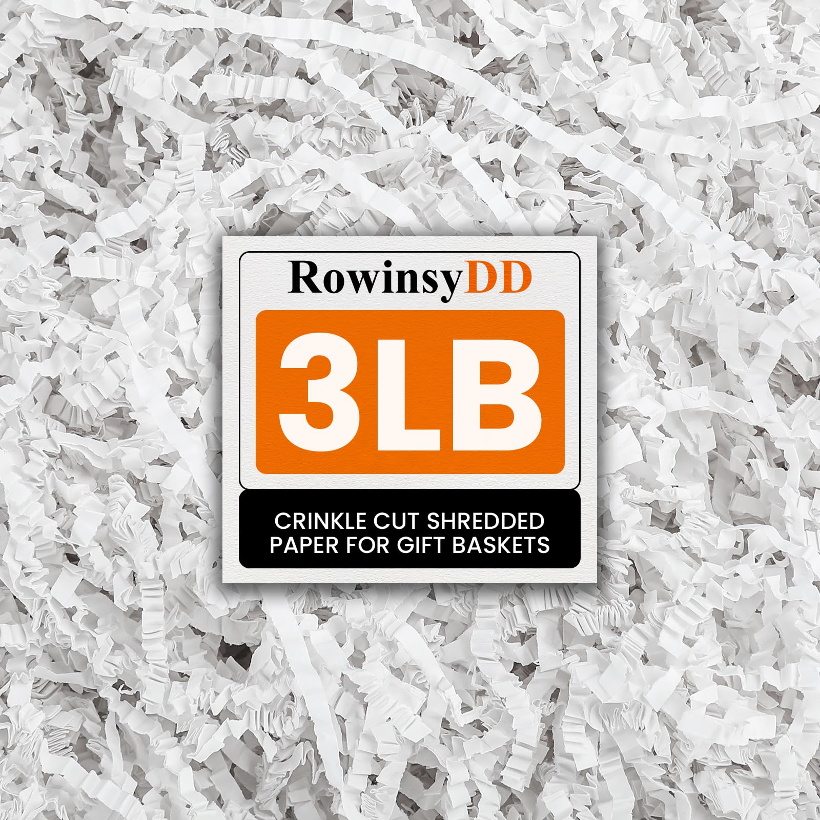 RowinsyDD empaque frontal del papel rizado blanco mostrando volumen útil
