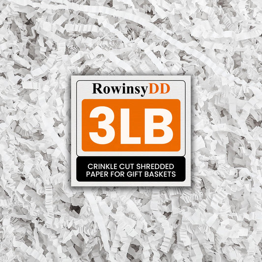 RowinsyDD empaque frontal del papel rizado blanco mostrando volumen útil