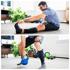 ROXOFIT soporte en uso durante carrera para reducir dolor y estabilizar la tibia