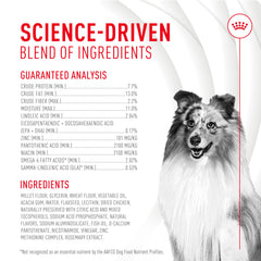 ROYAL CANIN etiqueta con ingredientes destacando ácidos grasos y zinc beneficiosos
