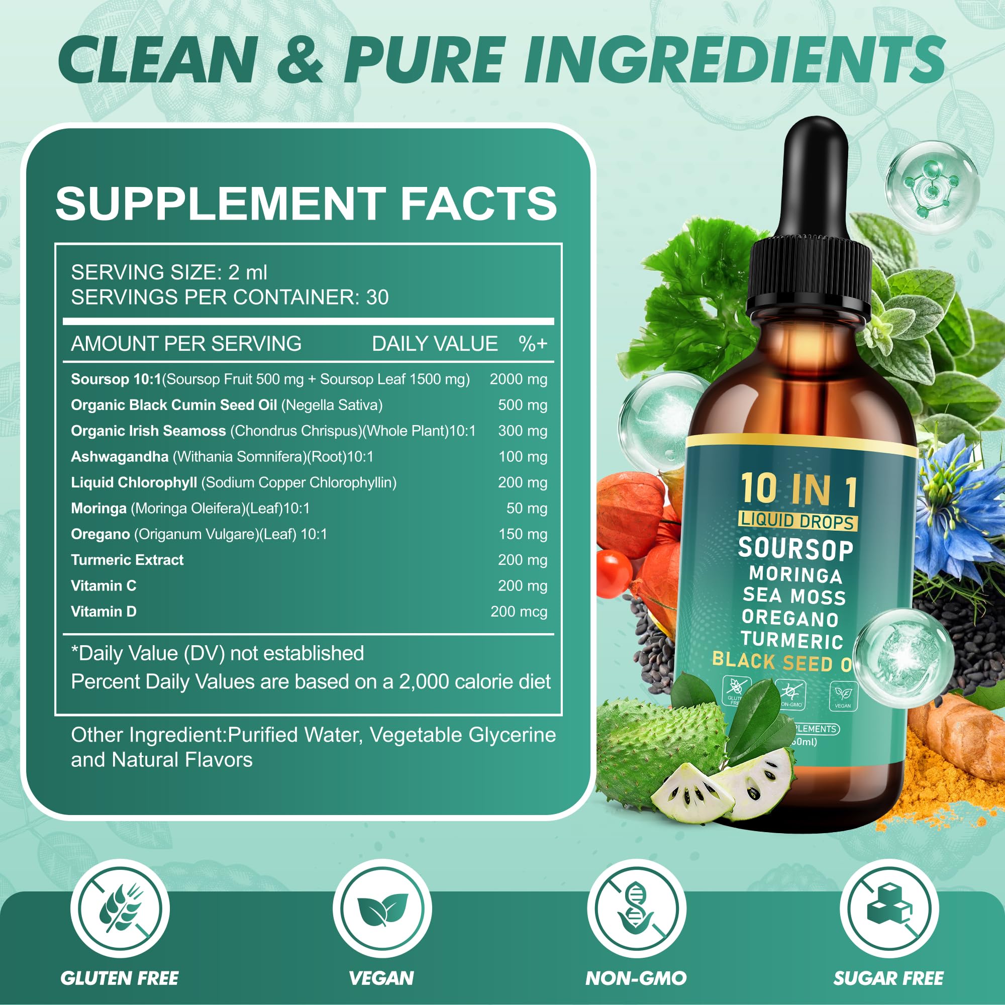 Royavita primer plano de guanábana, ashwagandha y moringa que evidencia origen vegetal