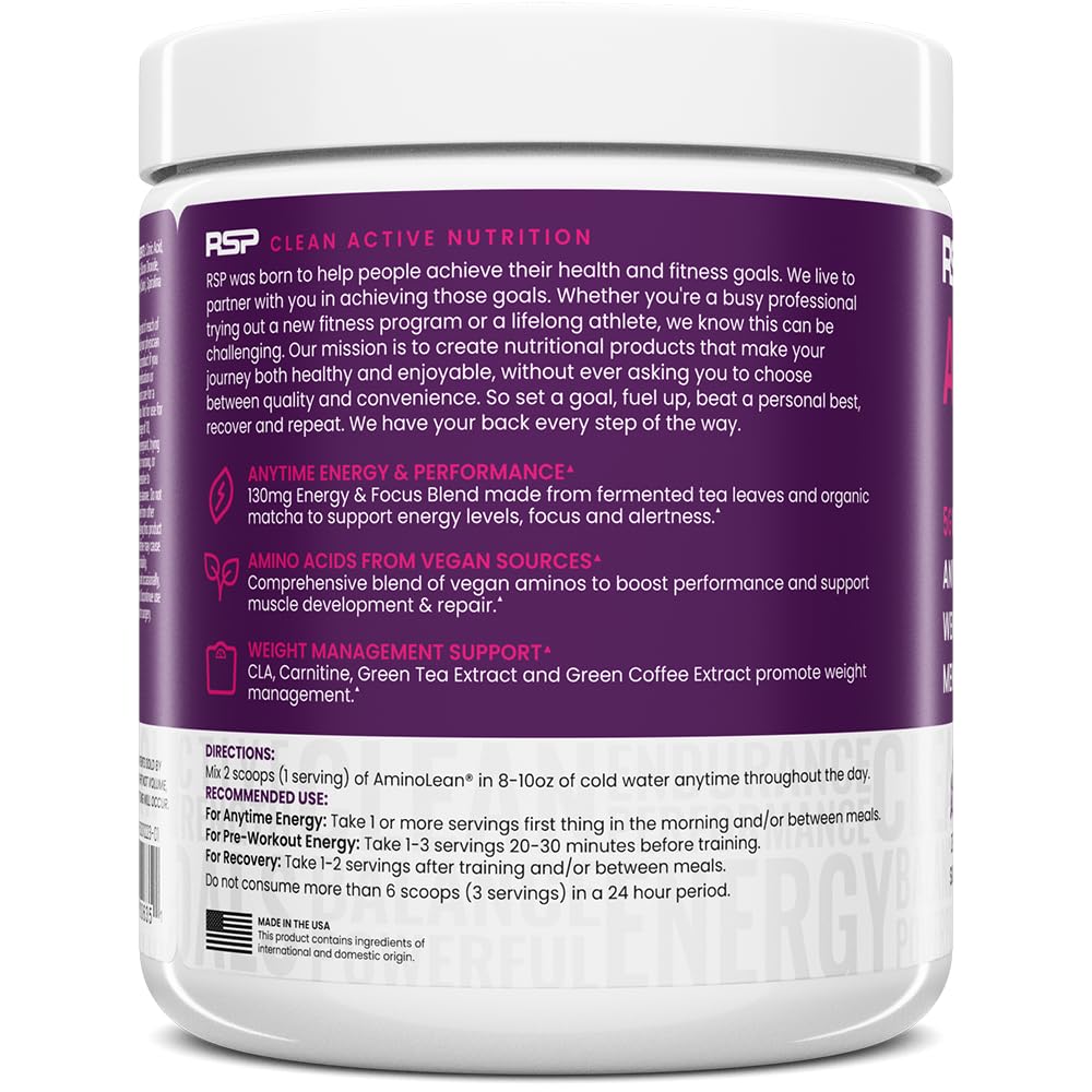 RSP NUTRITION AminoLean tamaño comparado con una botella para referencia
