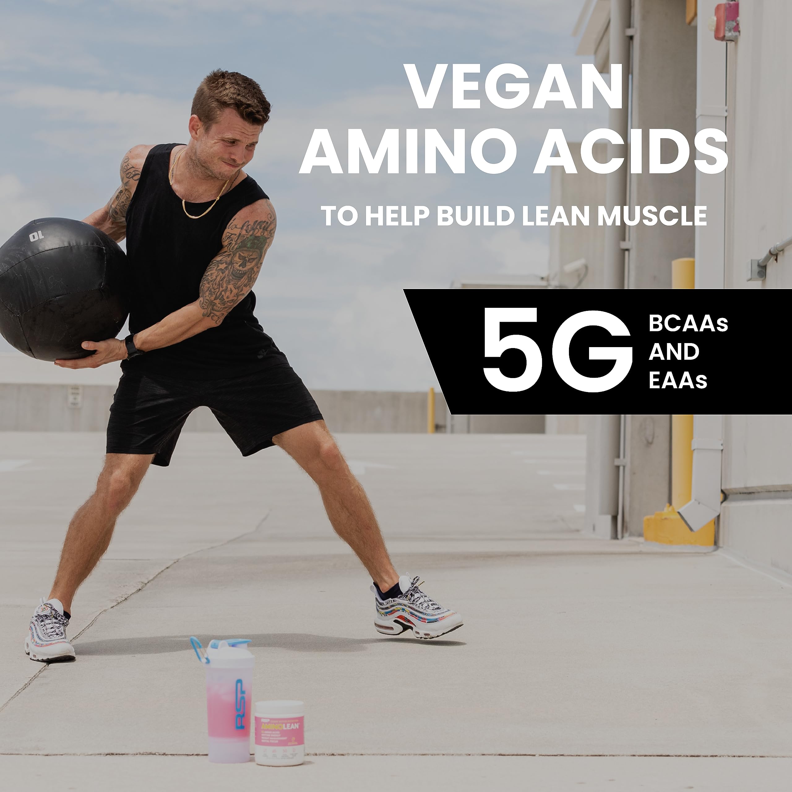 RSP NUTRITION comparación de tamaño del envase para visualizar porciones y almacenamiento