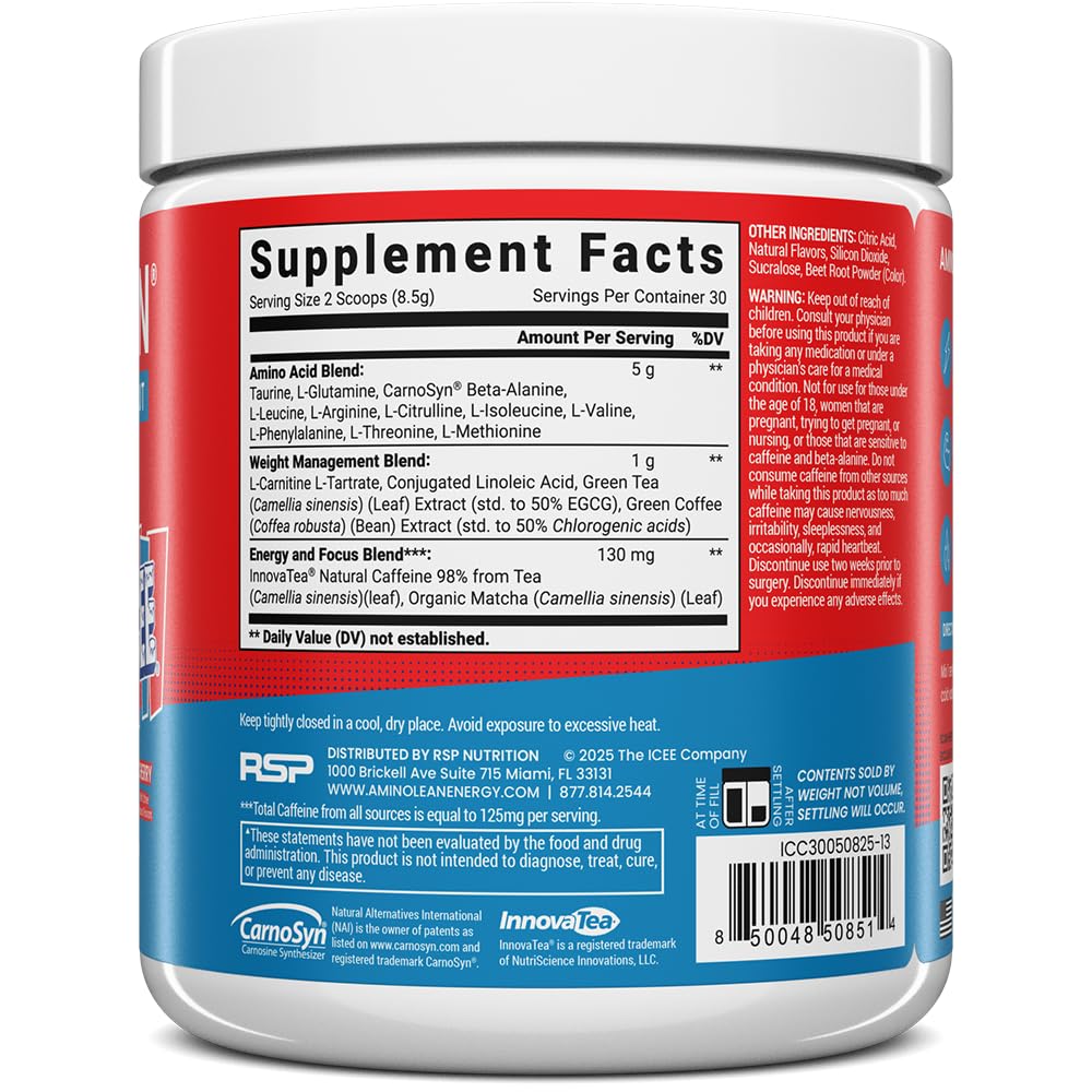 RSP NUTRITION polvo AminoLean acercamiento para ver textura fina