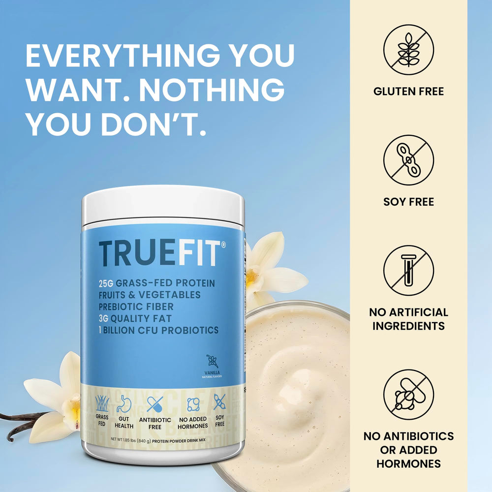 RSP NUTRITION producto TrueFit junto a pesas para uso post entreno