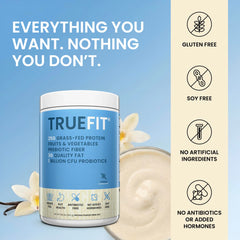 RSP NUTRITION producto TrueFit junto a pesas para uso post entreno