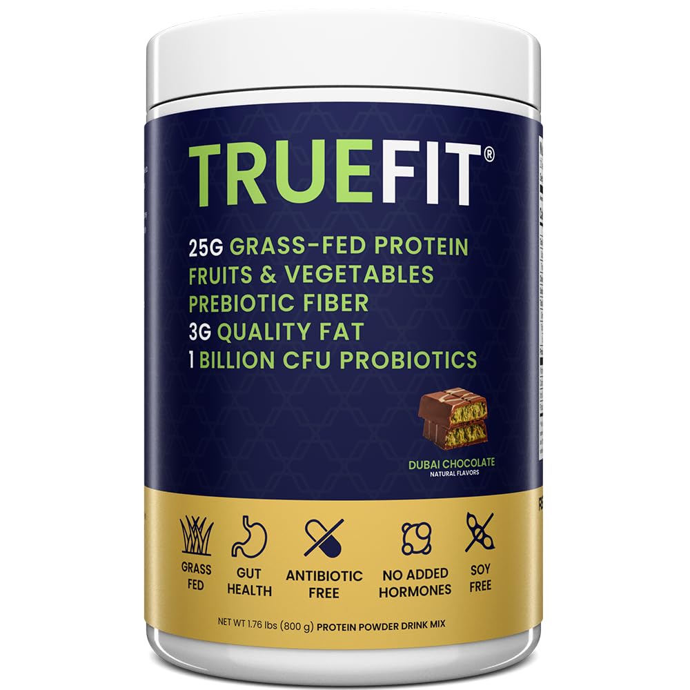 RSP NUTRITION TrueFit frente del empaque mostrando sabor Dubai Chocolate y beneficios
