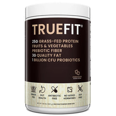 RSP NUTRITION envase frontal de TrueFit Chocolate mostrando diseño y beneficios