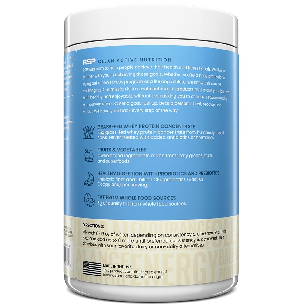 RSP NUTRITION envase abierto con tabla nutricional y tamaño de la porción