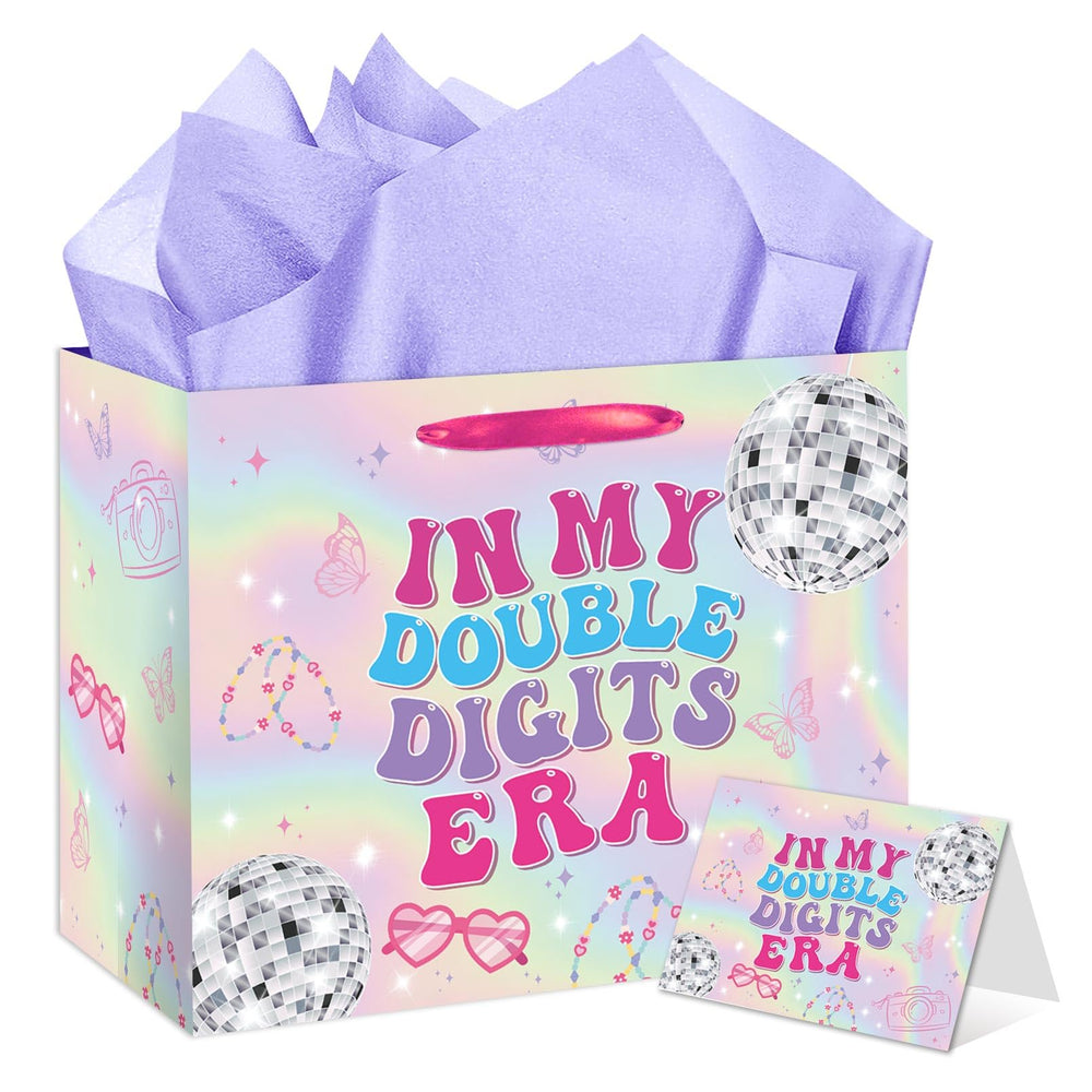 RTMISA bolsa frente con diseño iridiscente y motivo musical resaltando celebración