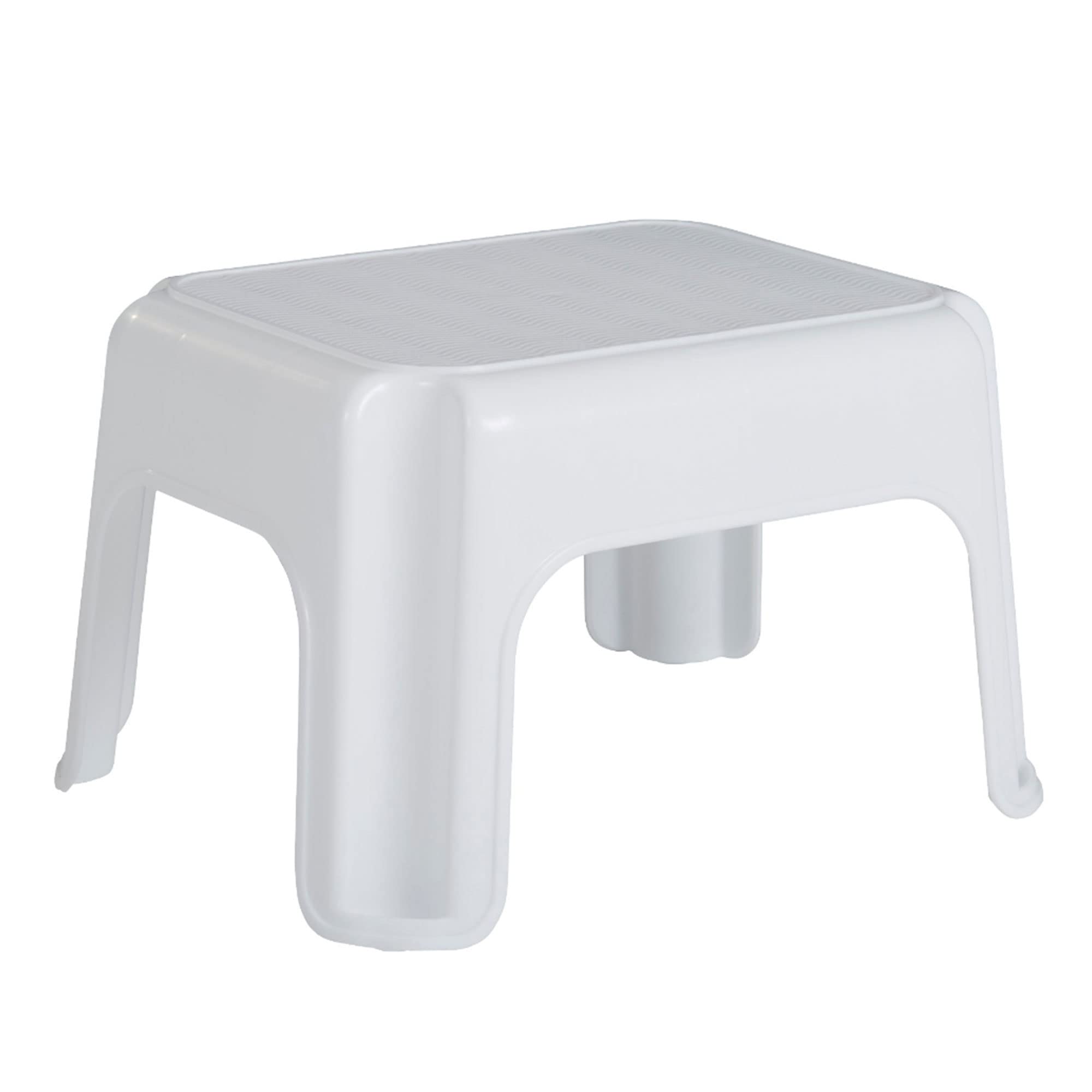 Rubbermaid taburete frontal blanco mostrando estabilidad y diseño