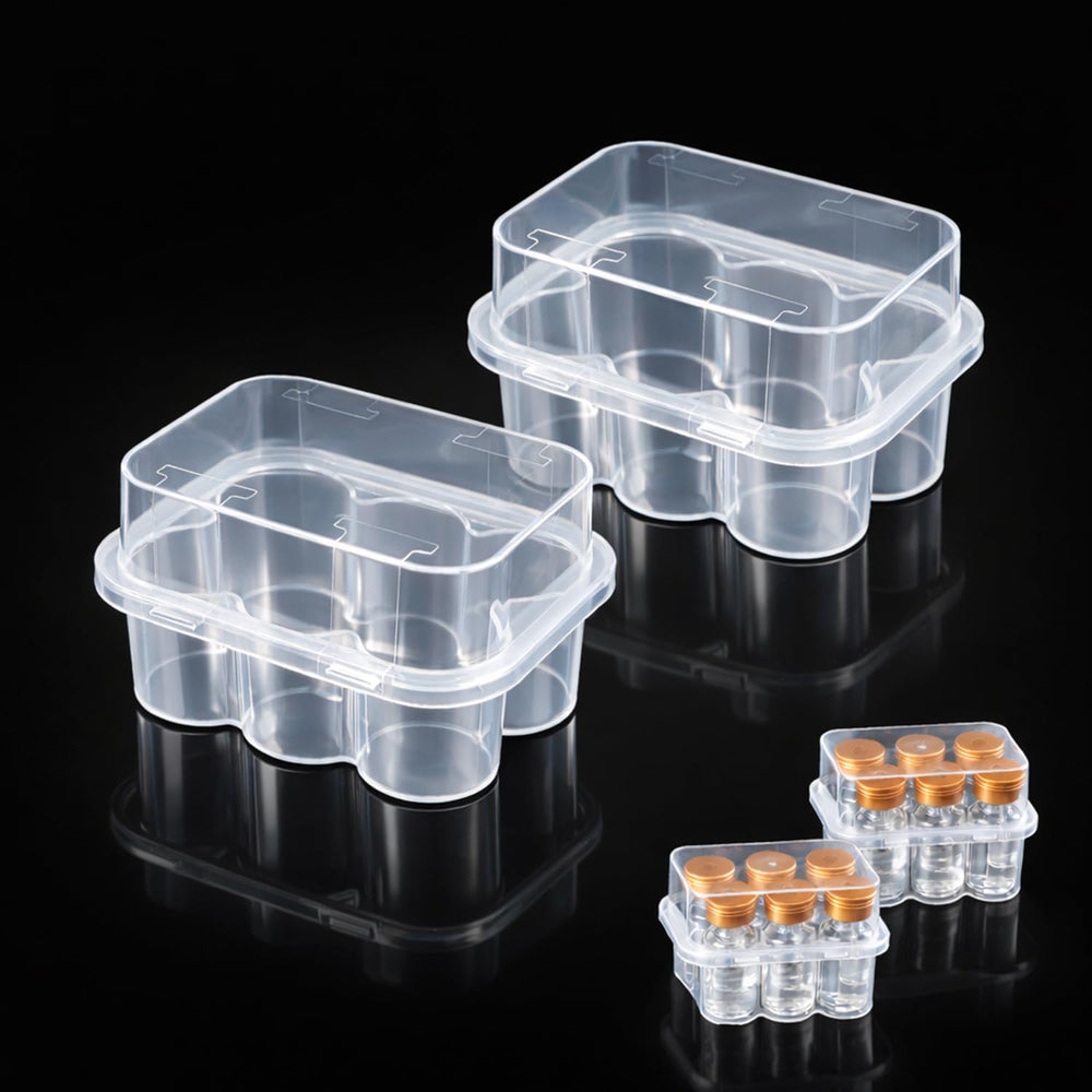 Rubierine vista frontal del estuche transparente que organiza viales y ahorra espacio