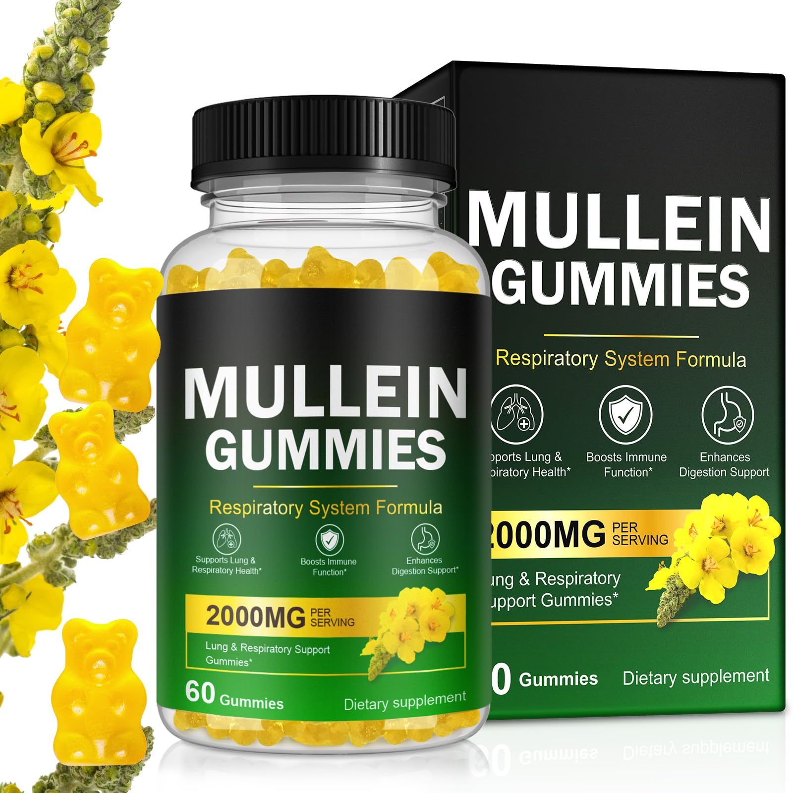 Ruduwu frasco frontal de gomitas mullein, fácil identificación y conveniencia