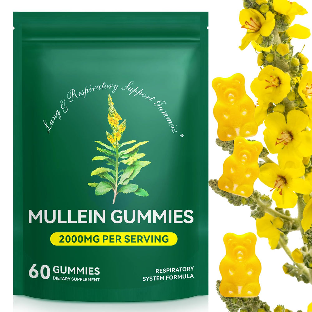Ruduwu frasco frontal con 60 gomitas mullein y etiqueta clara