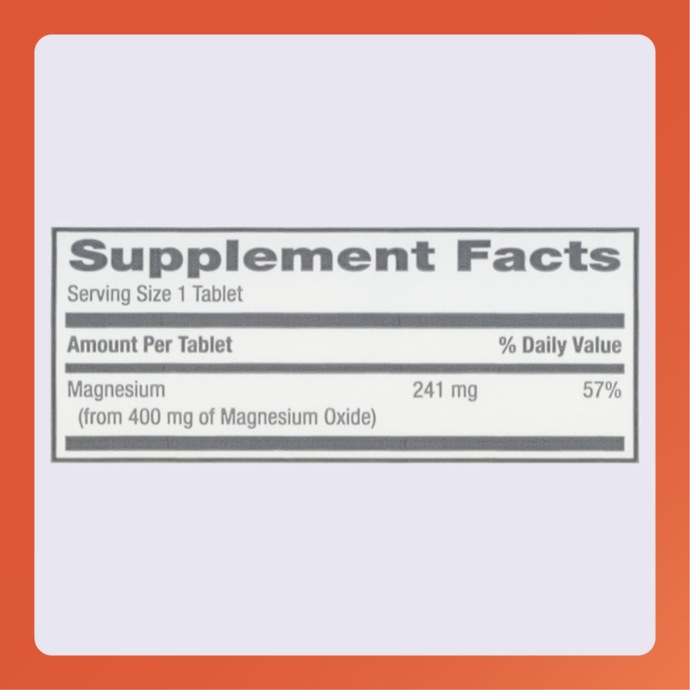 RUGBY LABORATORIES etiqueta nutricional enfatizando magnesio elemental