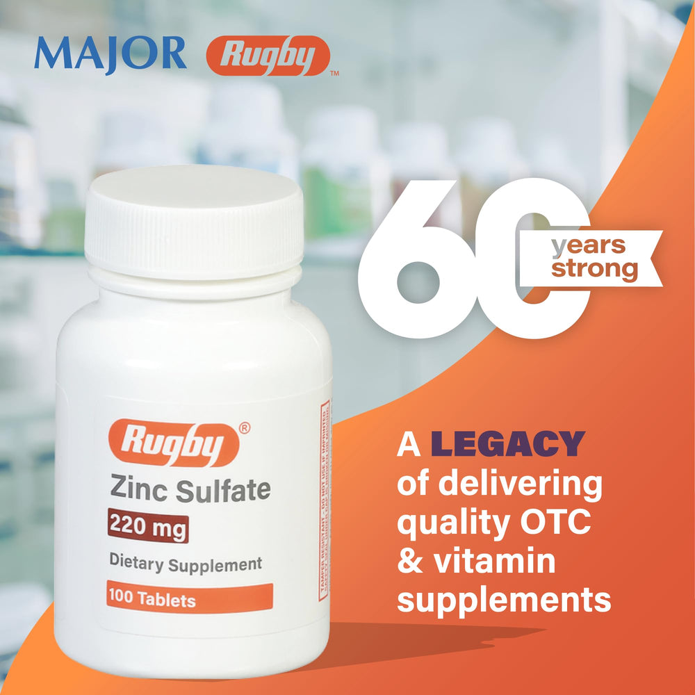 Rugby Laboratories tabletas de zinc sulfato en casa: uso diario práctico.