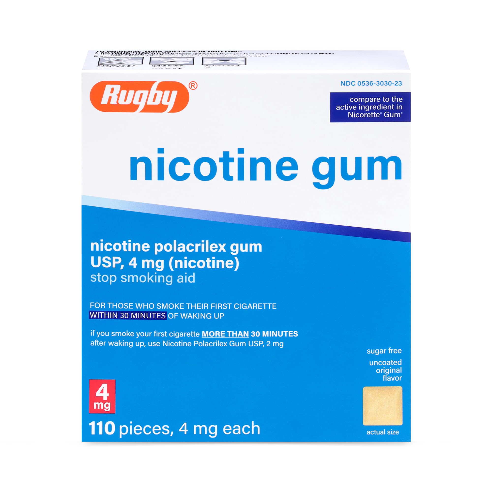 RUGBY LABORATORIES paquete frontal del chicle Polacrilex 4 mg mostrando la marca y cantidad