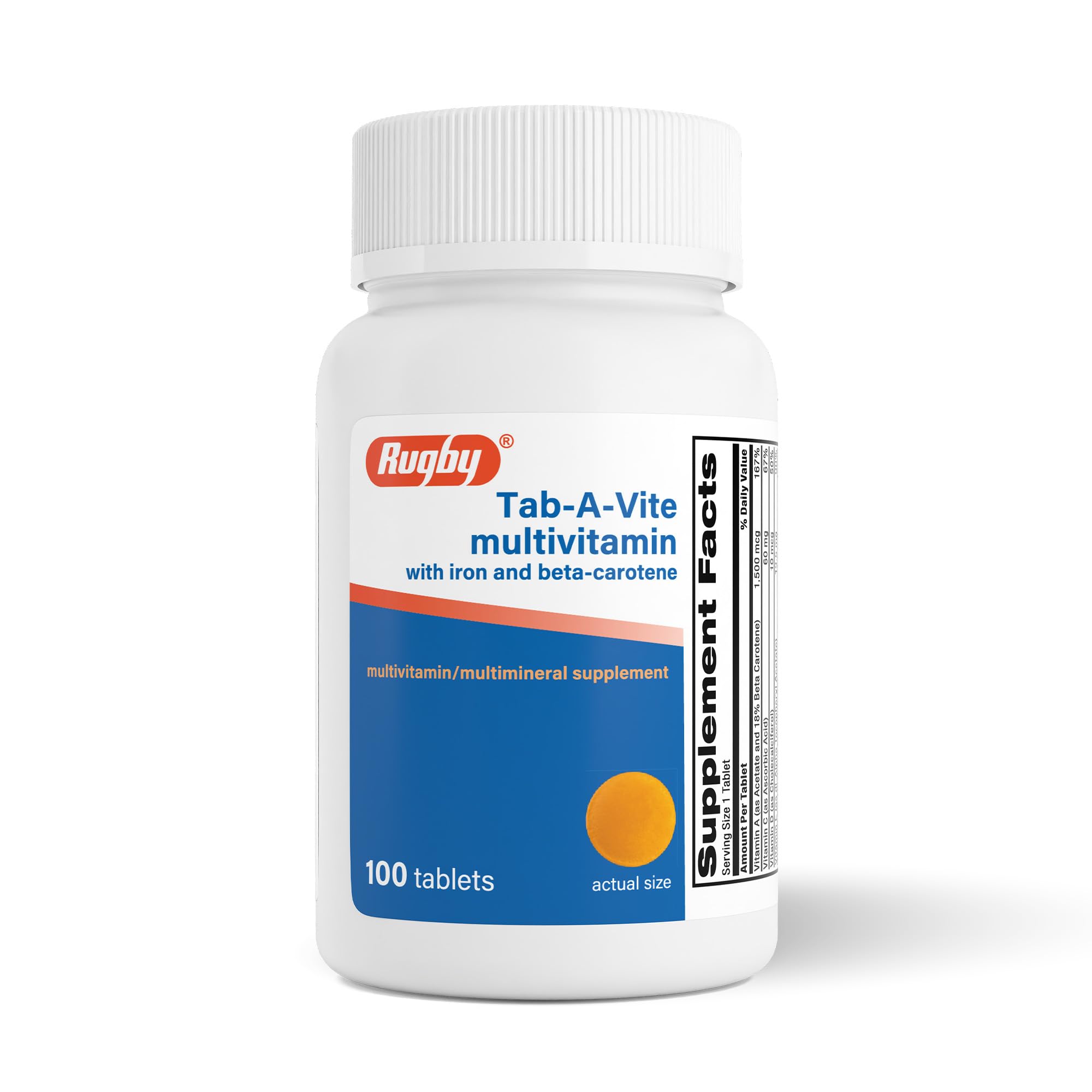 RUGBY LABORATORIES frasco Tab-A-Vite frente mostrando etiqueta y cantidad