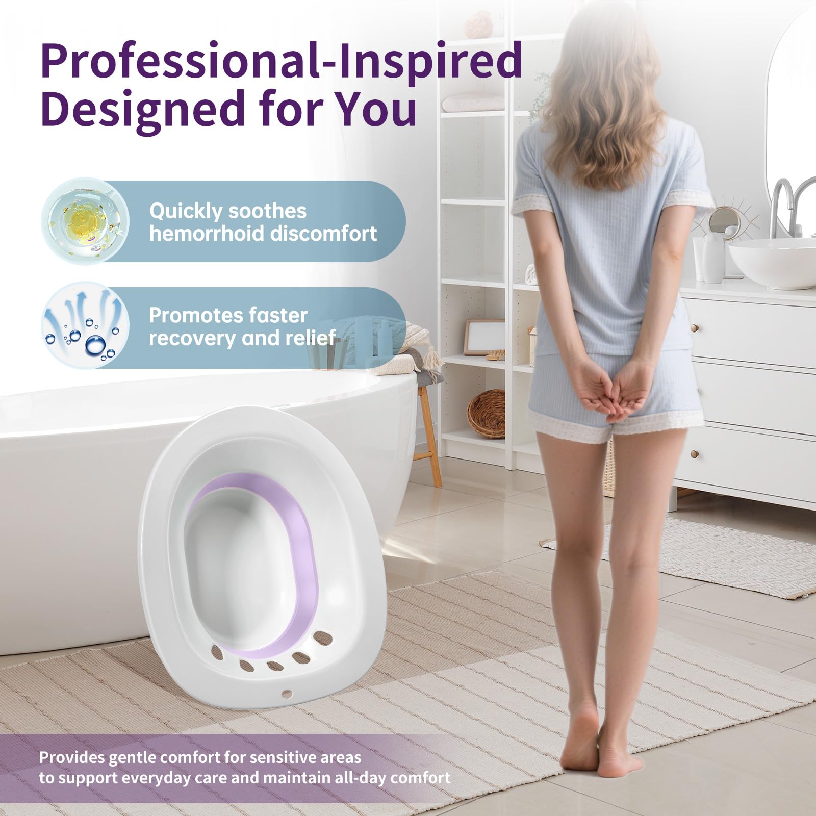 RuGuo vista interna con agua ilustrando uso para baños de asiento terapéuticos