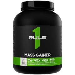 Rule 1 Proteins frasco frente mostrando etiqueta y beneficio de aumento masivo