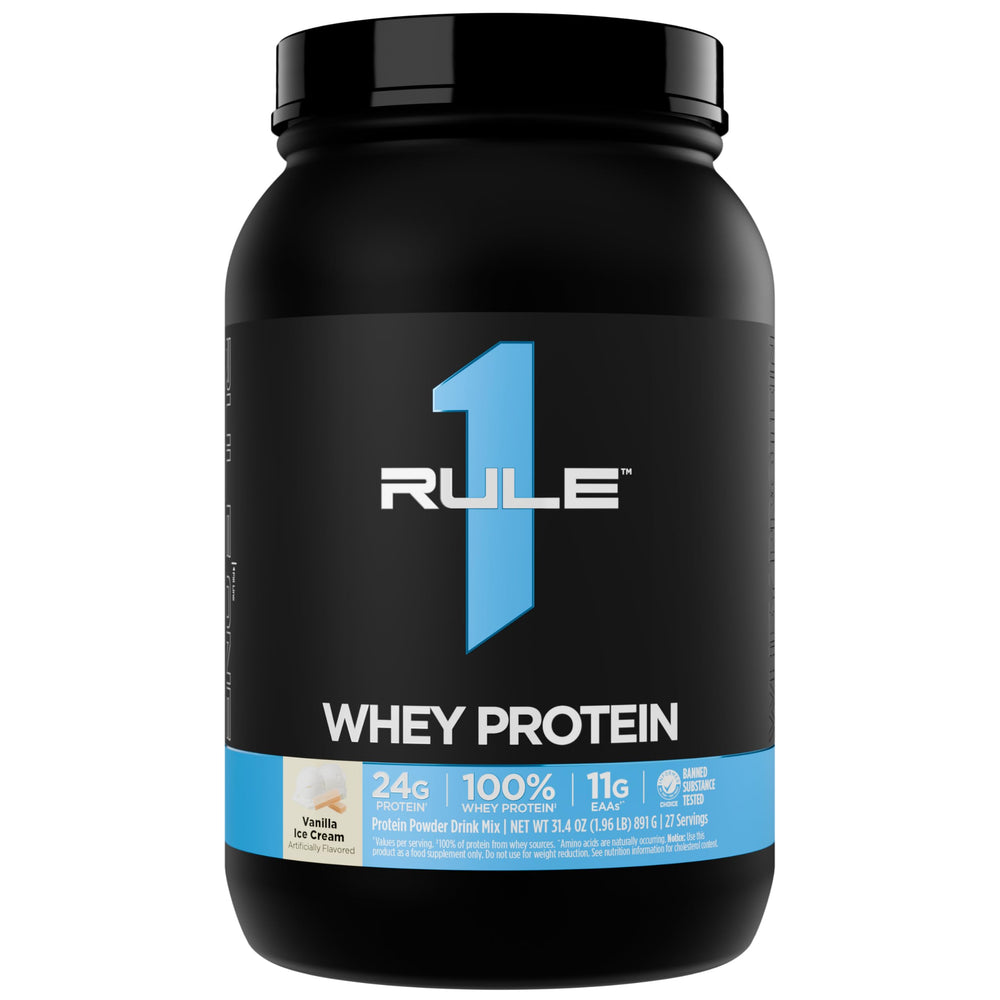 Rule 1 Proteins envase frontal sabor Vainilla Ice Cream, presentación clara y profesional