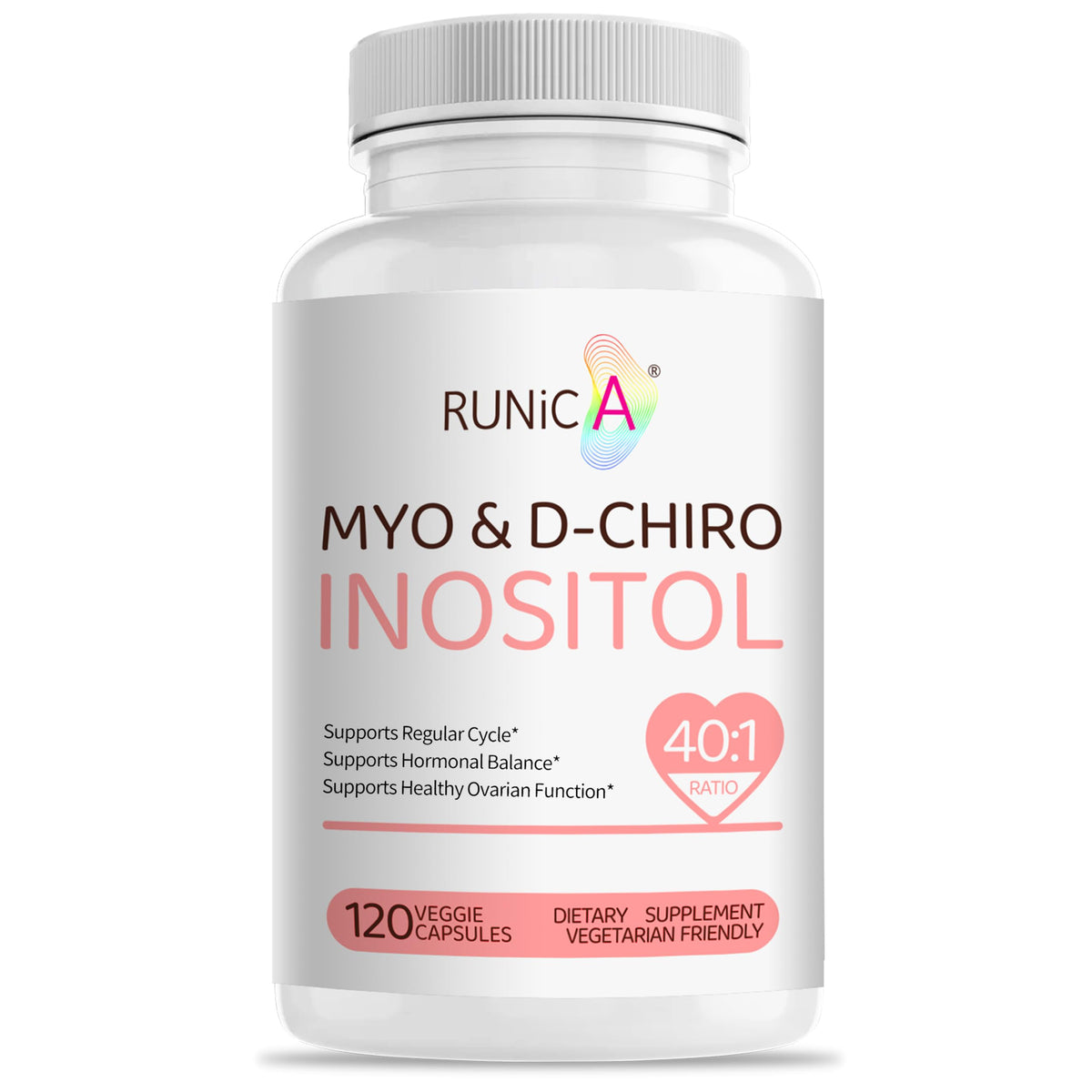 RUNICA envase frontal mostrando 120 cápsulas y beneficios para equilibrio hormonal