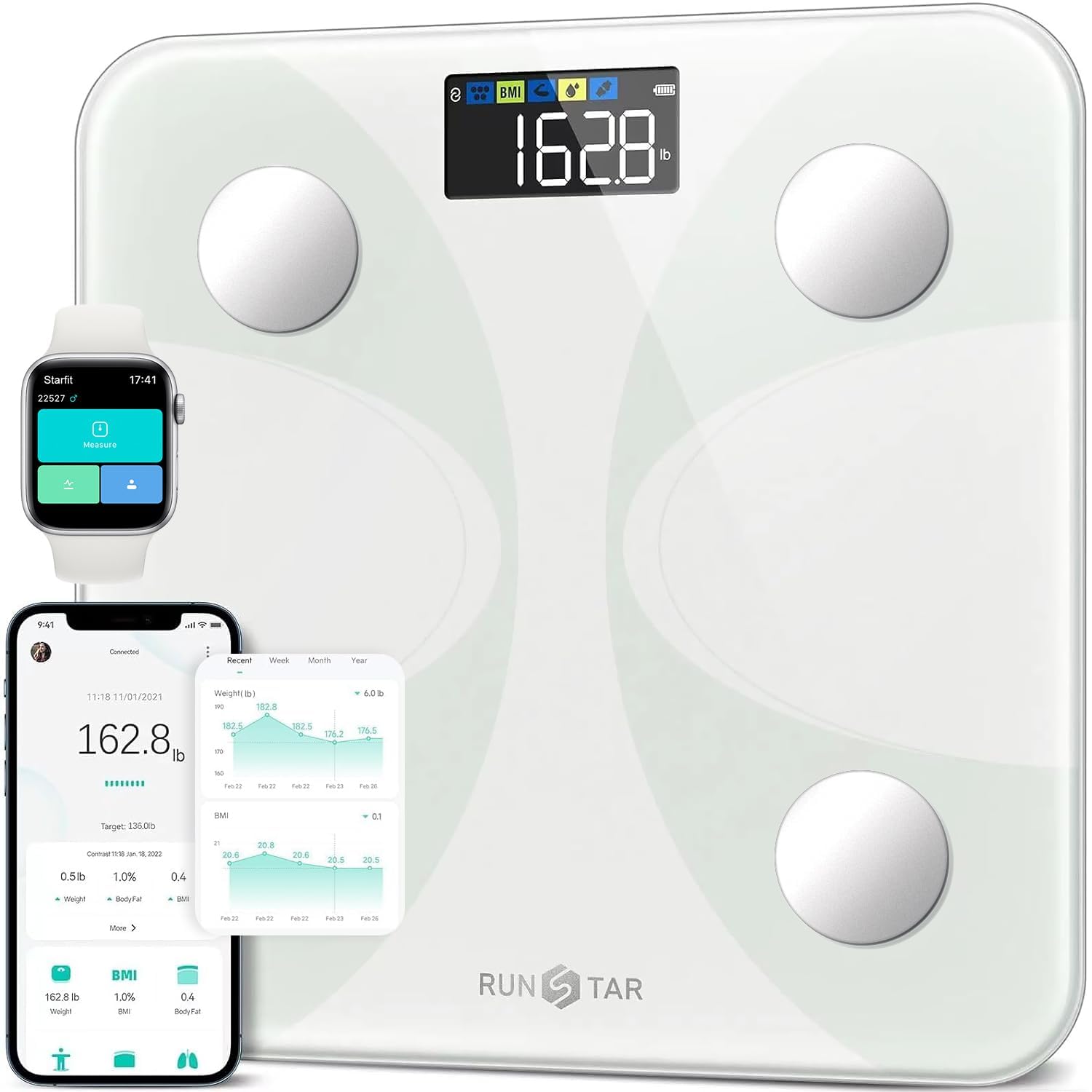 RunSTAR vista frontal blanca mostrando diseño minimalista y fácil integración en baños