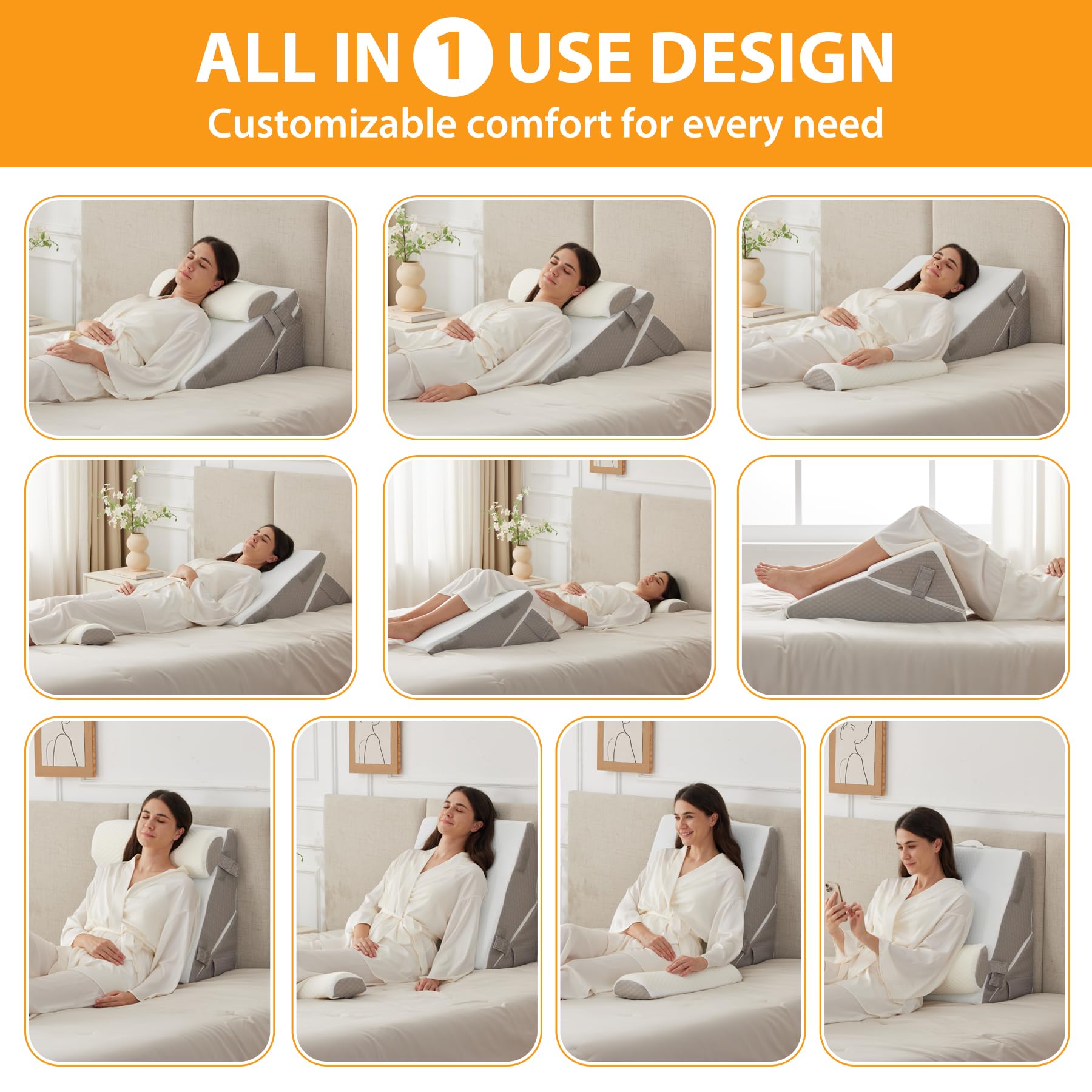 Almohadas Ruqmuis elevando piernas para alivio y mejor circulación