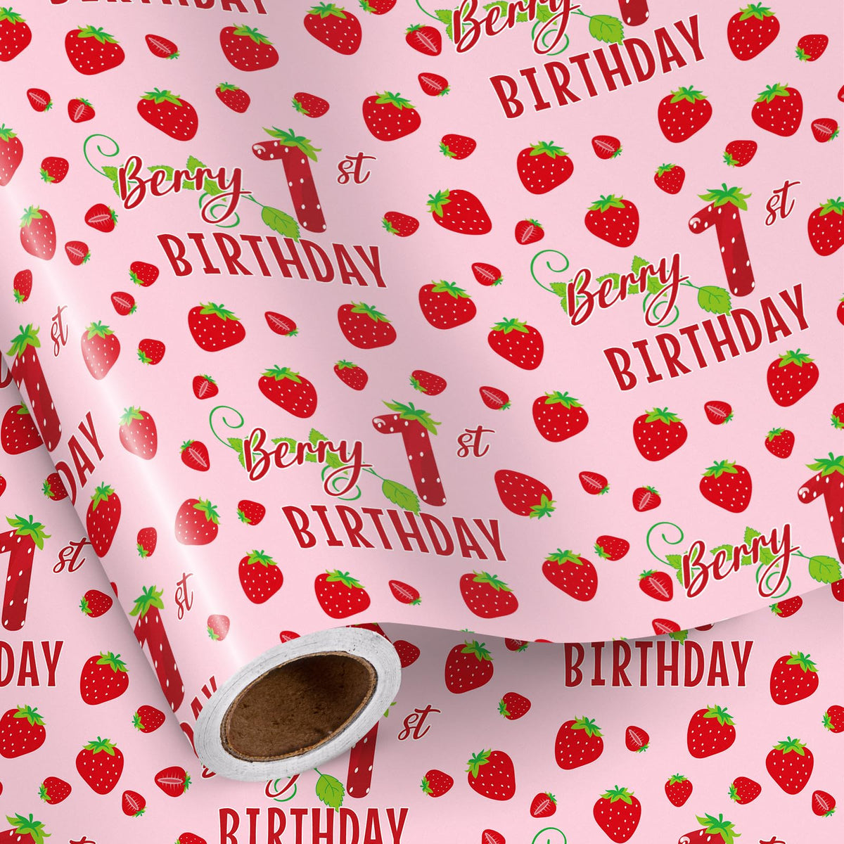 RUSPEPA rollo frontal mostrando diseño de fresas y fondo rosa para celebraciones