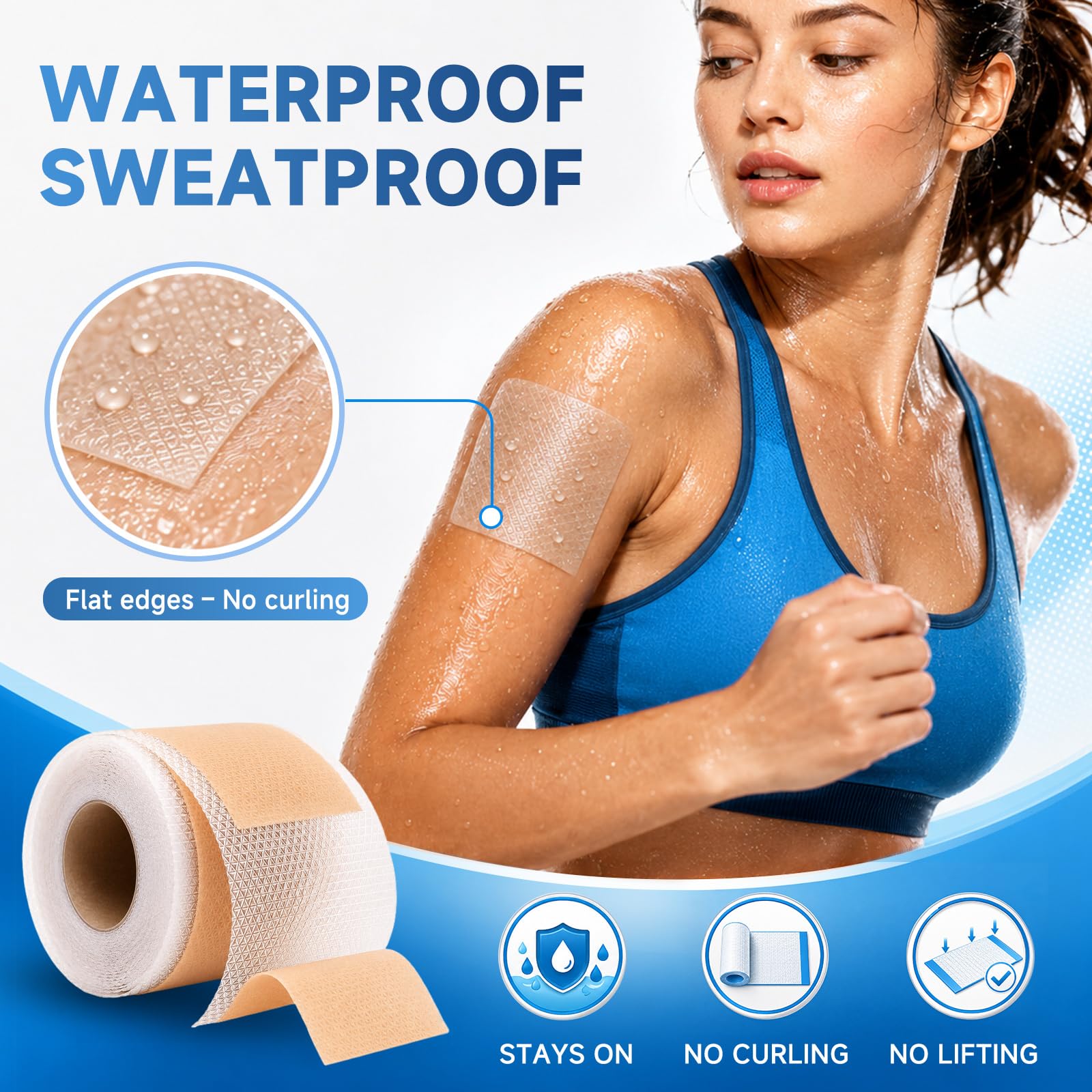 Rvlaim cinta en ducha mostrando adhesión resistente al agua y al sudor