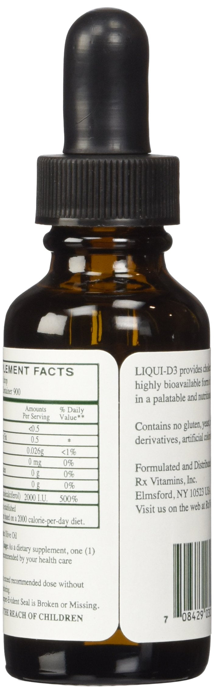Gota de Rx Vitamins Liqui-D3 en aceite de oliva destacando absorción y textura