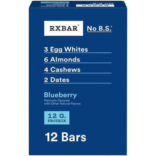 RXBAR frontal del empaque caja de 12 barras, conveniente para llevar