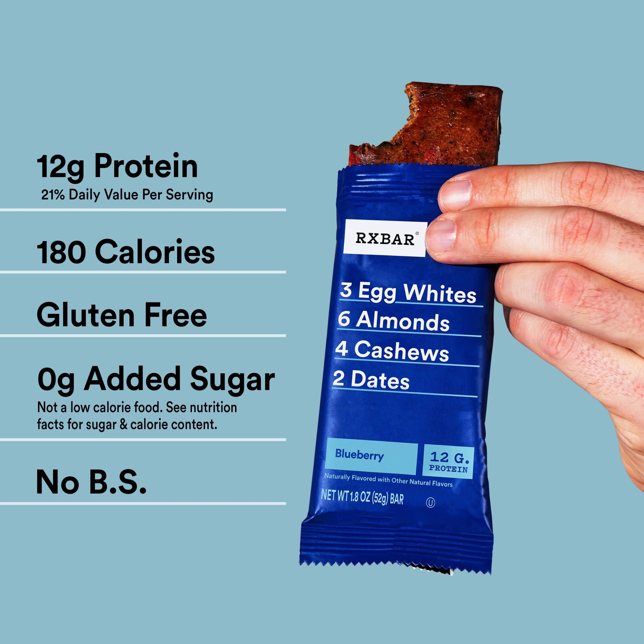 RXBAR ingredientes principales almendras anacardos dátiles y arándanos visibles