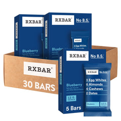 RXBAR empaque frontal mostrando cajas y barras, conveniencia inmediata