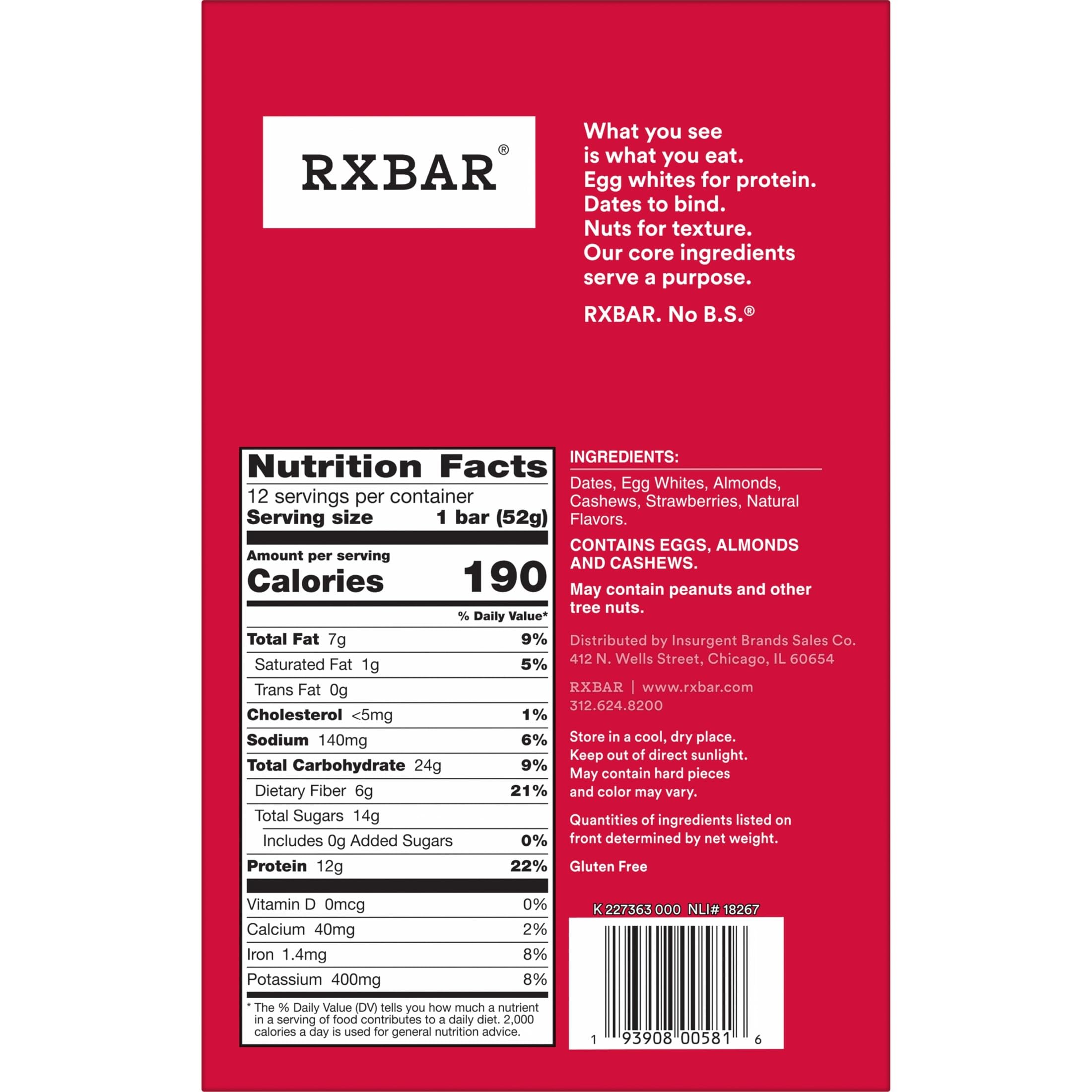 RXBAR barra junto a una regla para mostrar tamaño y porción