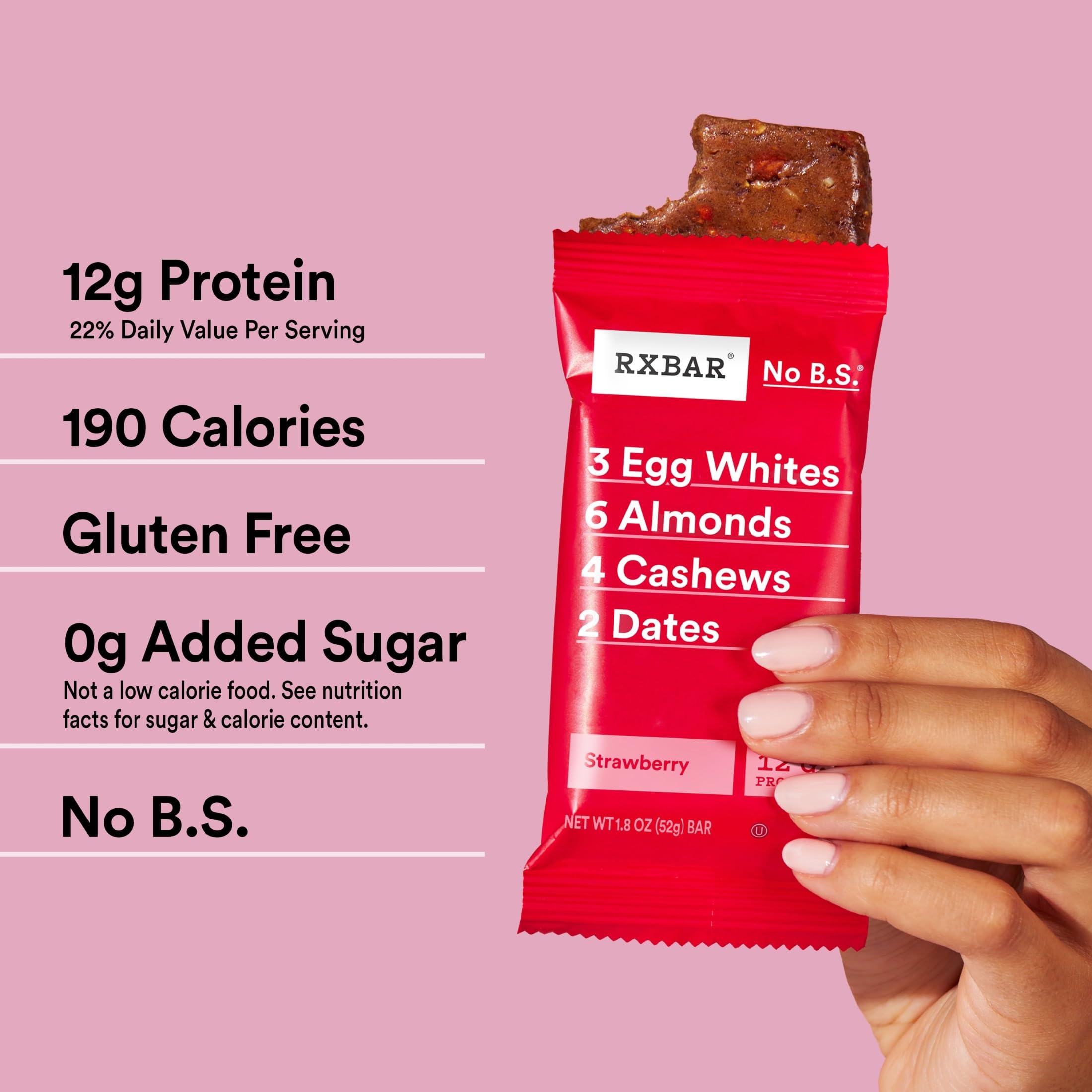 RXBAR close-up de fresas deshidratadas que realzan el sabor real