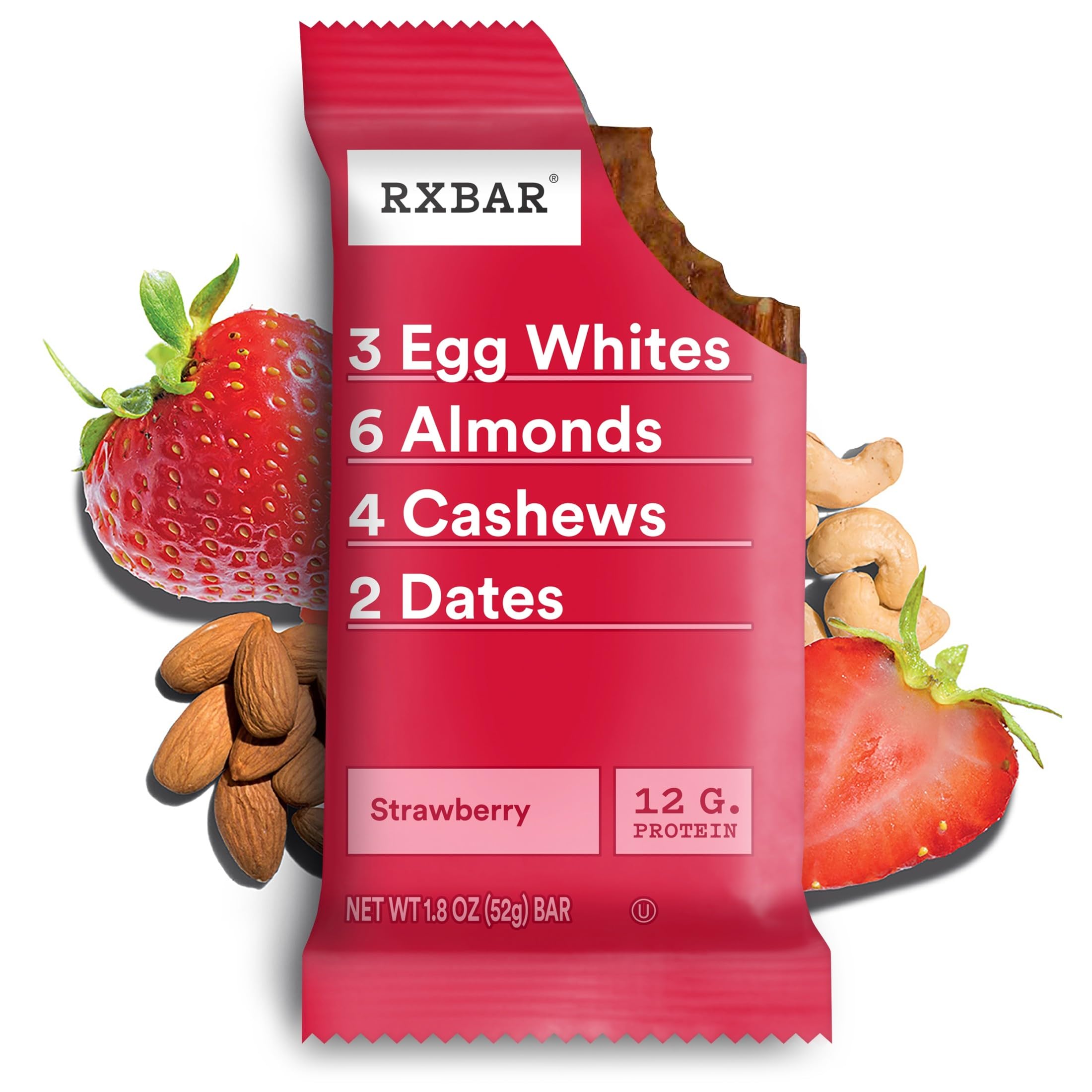 RXBAR fresas, almendras y dátiles como ingredientes frescos y naturales