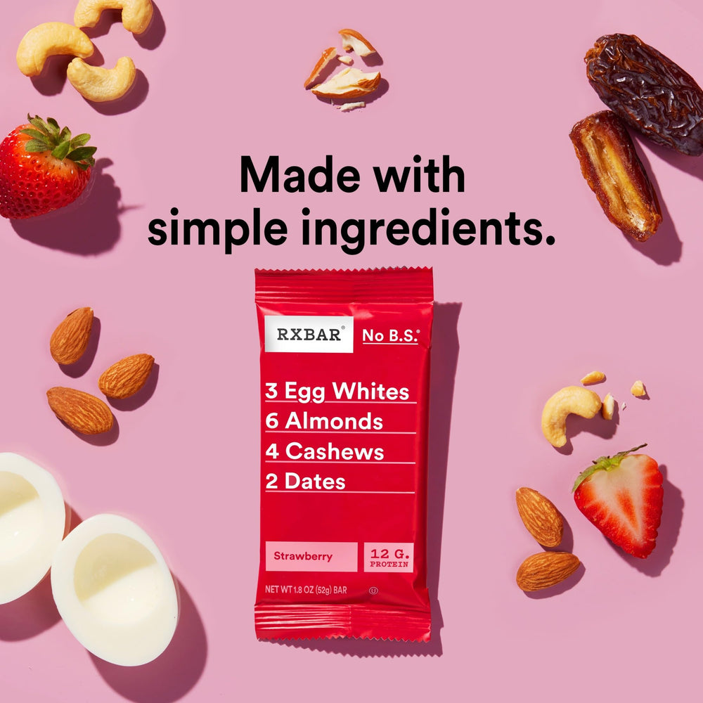 RXBAR corte de barra mostrando textura crujiente y masticable