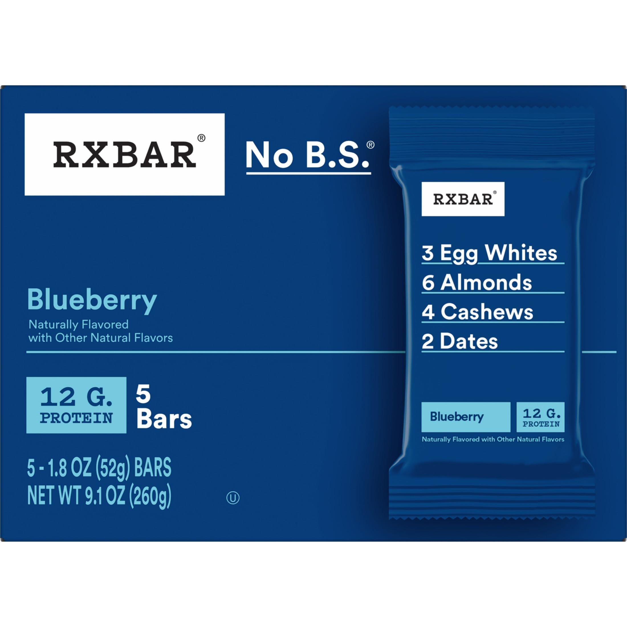RXBAR comparación de tamaño junto a una mano, porción clara y transportable