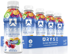 RYSE Up Supplements botella frontal mostrando diseño y sabor Tropical Punch, atractivo rápido