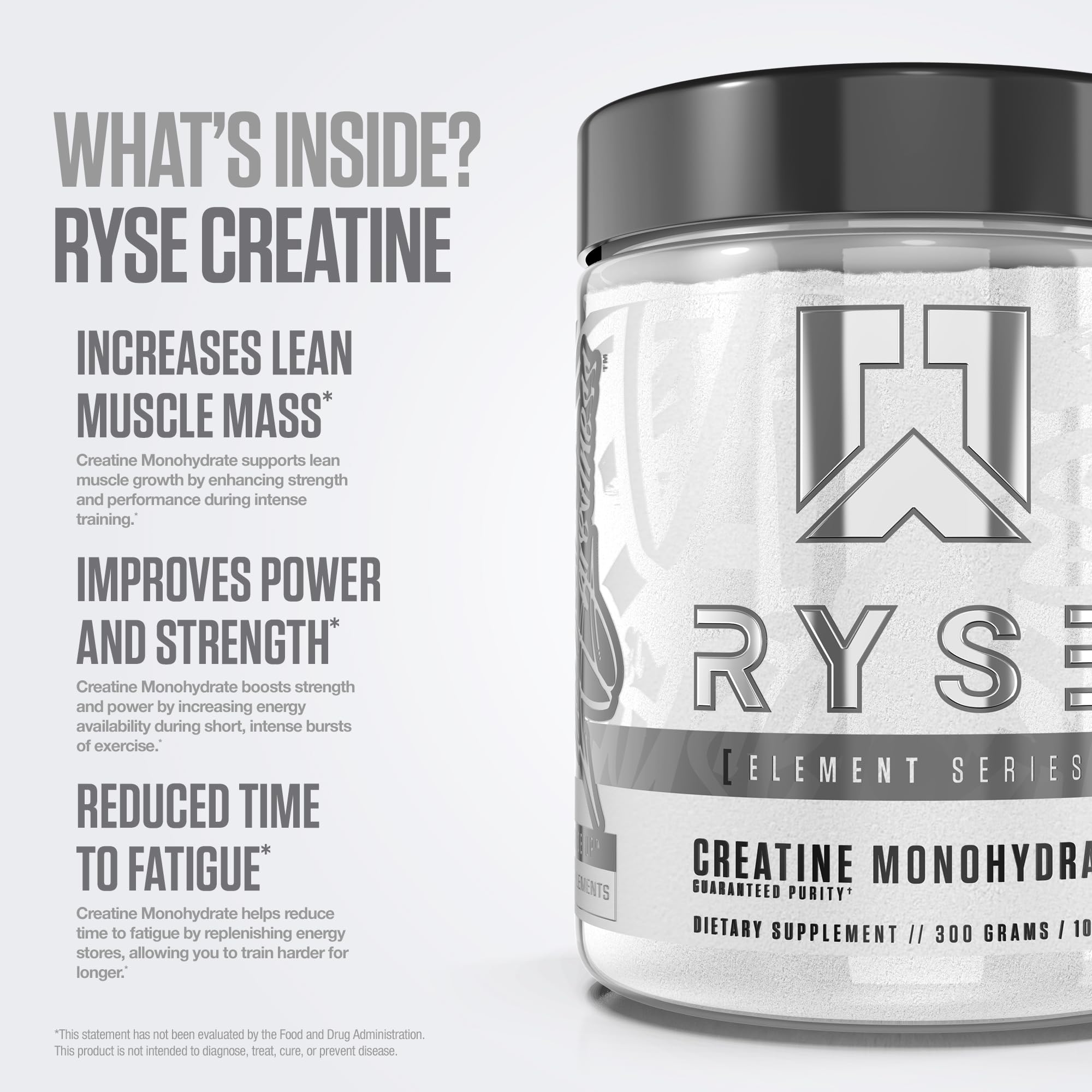 RYSE Up Supplements tamaño del envase comparado con mano, práctica porciones