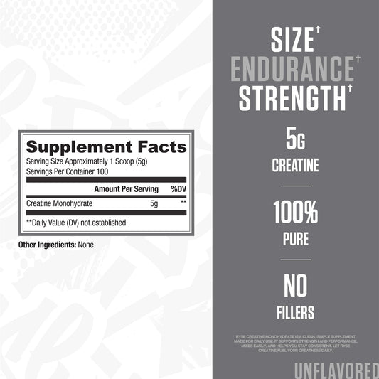 RYSE Up Supplements polvo sin sabor en primer plano, textura fina para mezcla fácil