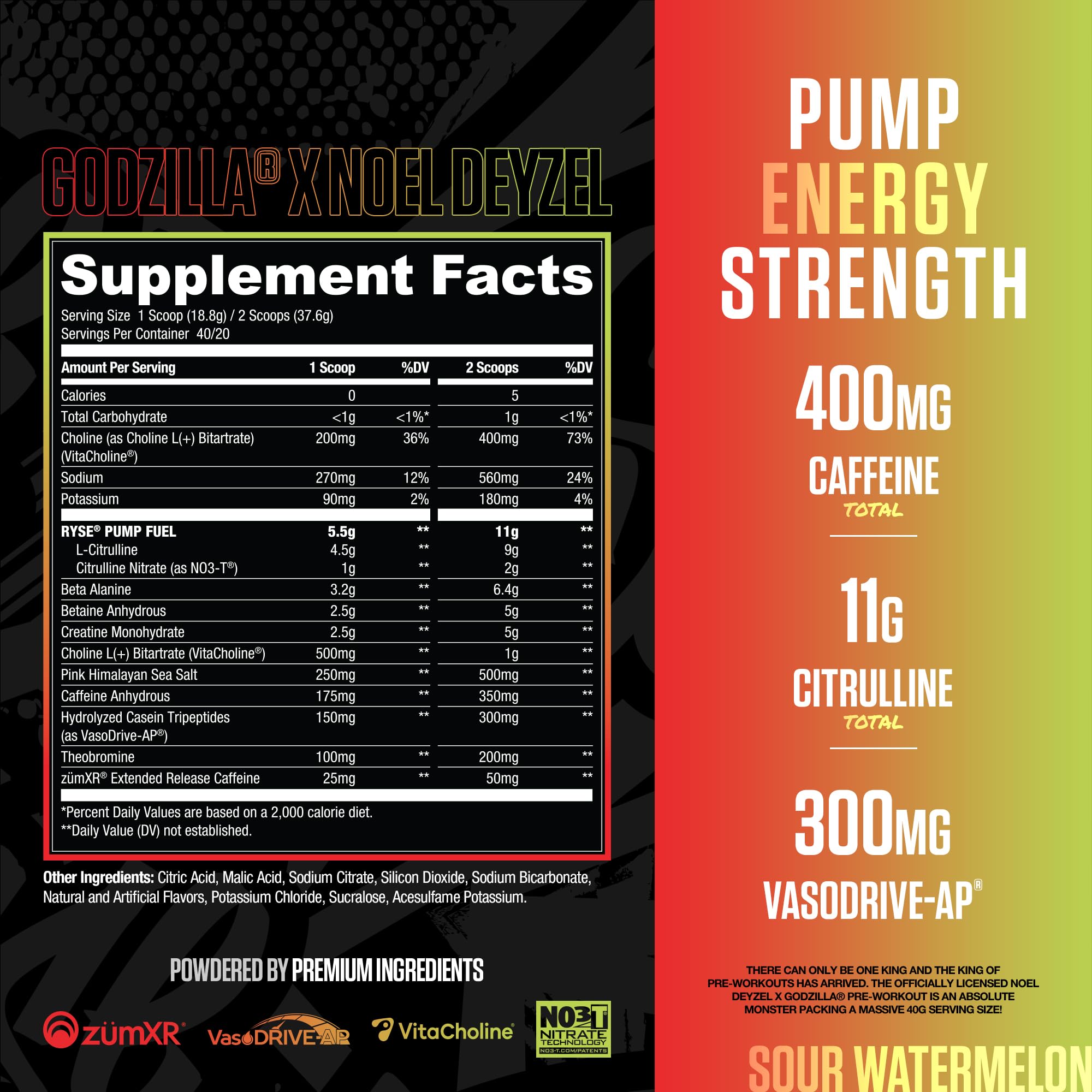 RYSE Up Supplements etiqueta nutricional y advertencias para dosificación segura